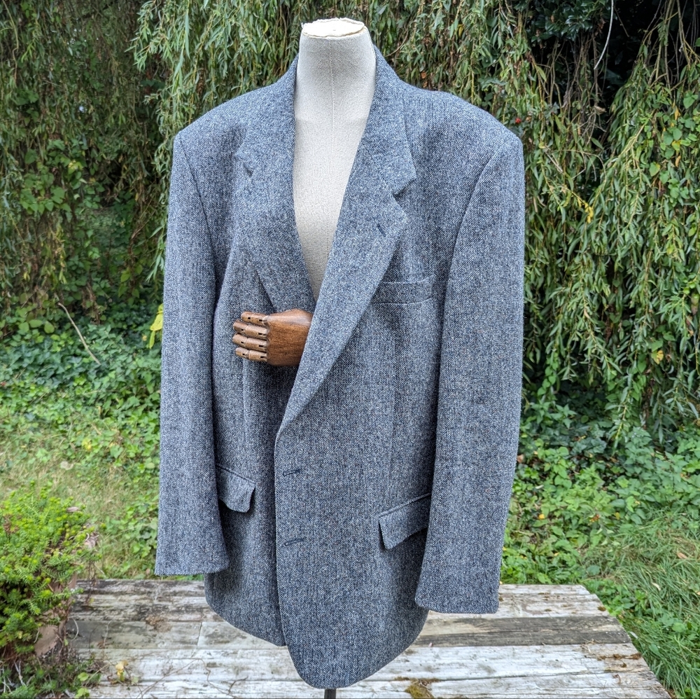 Real Magee Donegal Irish Wool Tweed Blazer in Grey / Blue Size 48 Long